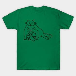 Christmas Chonk Cat says Happy Holidays Line Drawing T-Shirt